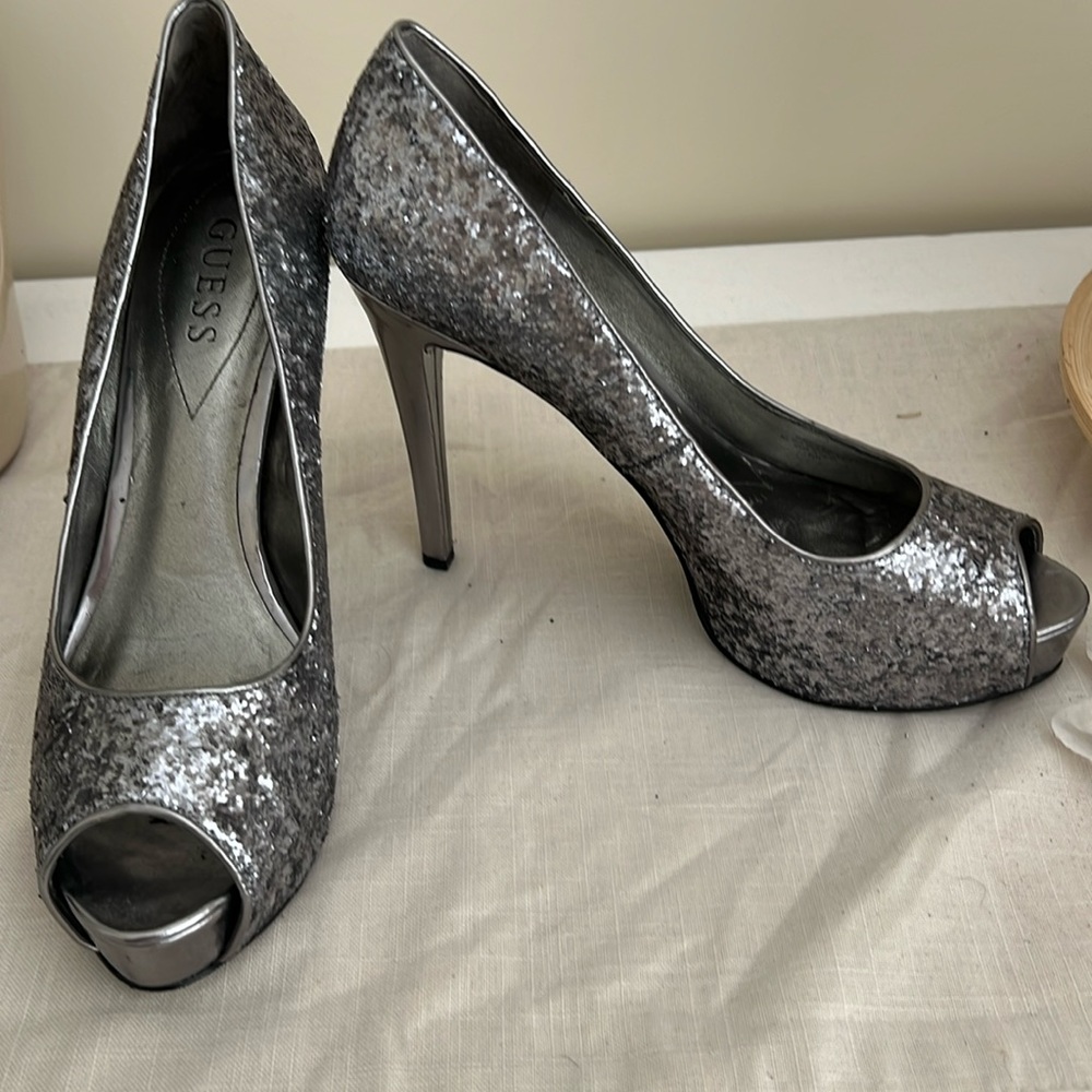 Guess sequin platforms with peep toe size 8.5